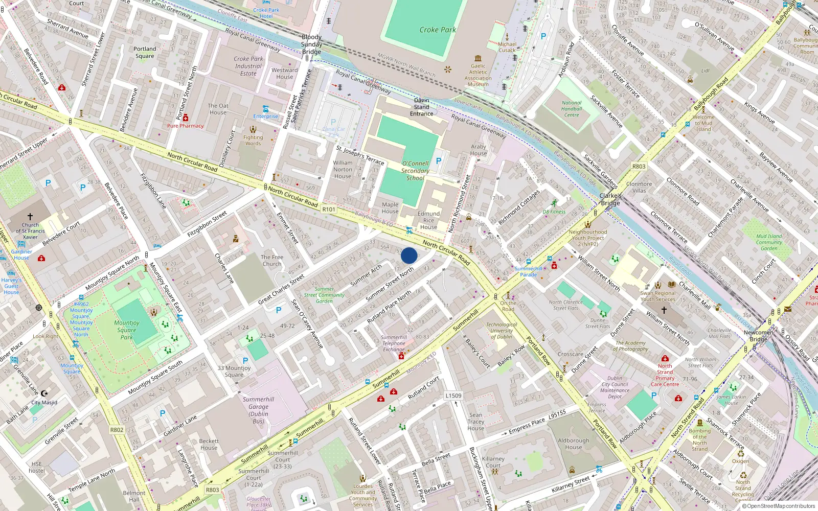 Overhead map showing the location of 576 North Circular Road, Dublin 1