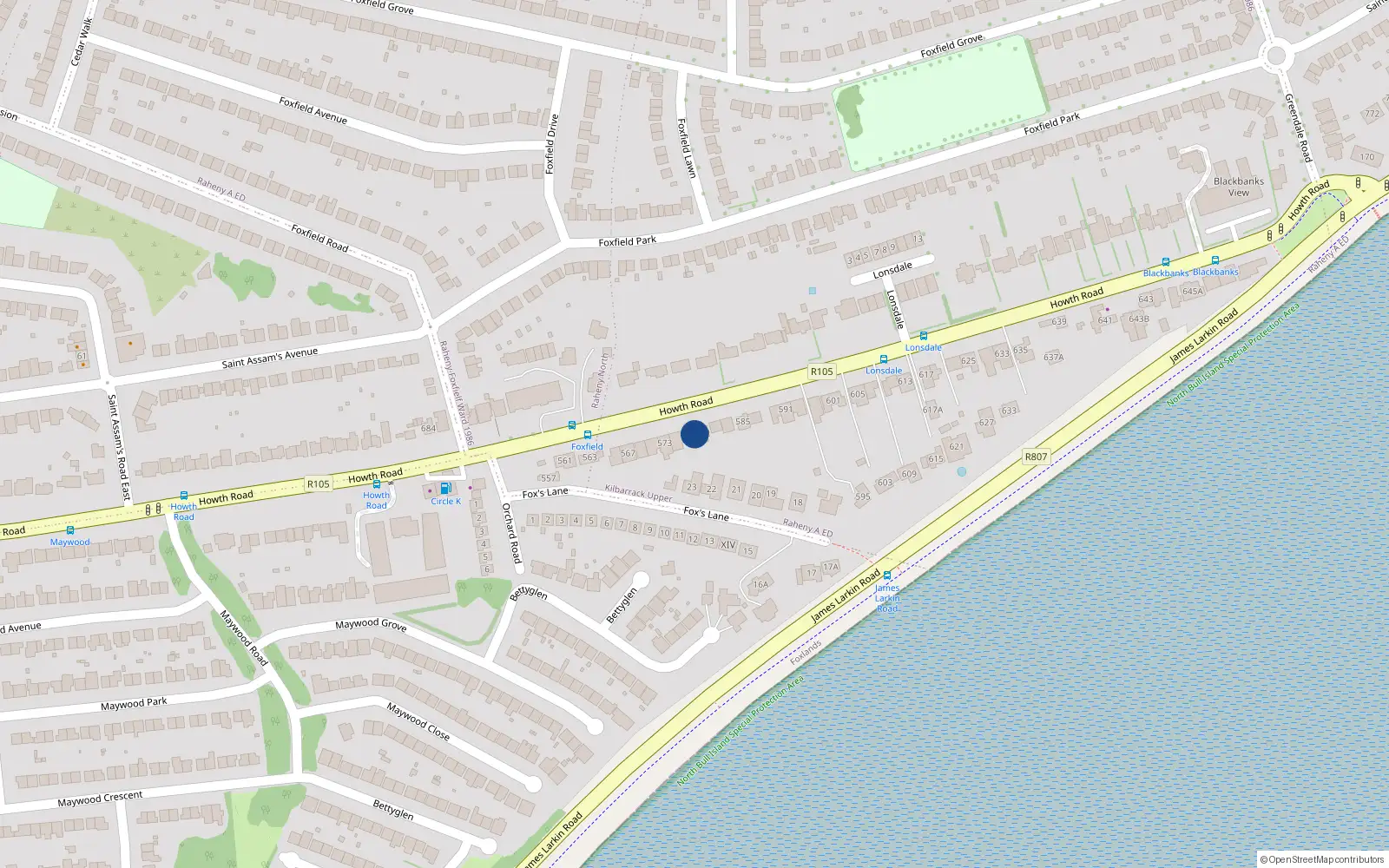 Overhead map showing the location of 577 Howth Road, Dublin 5