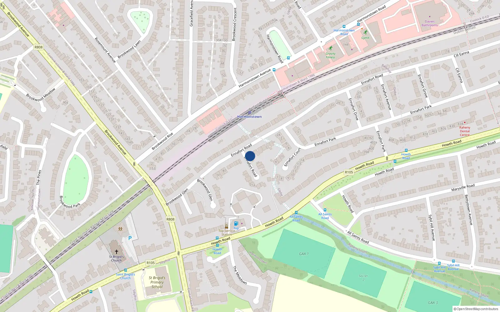 Overhead map showing the location of 57A Ennafort Road, Dublin 5