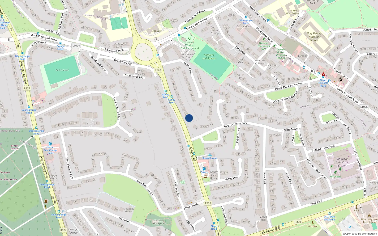 Overhead map showing the location of 58 Abbey Road, Monkstown