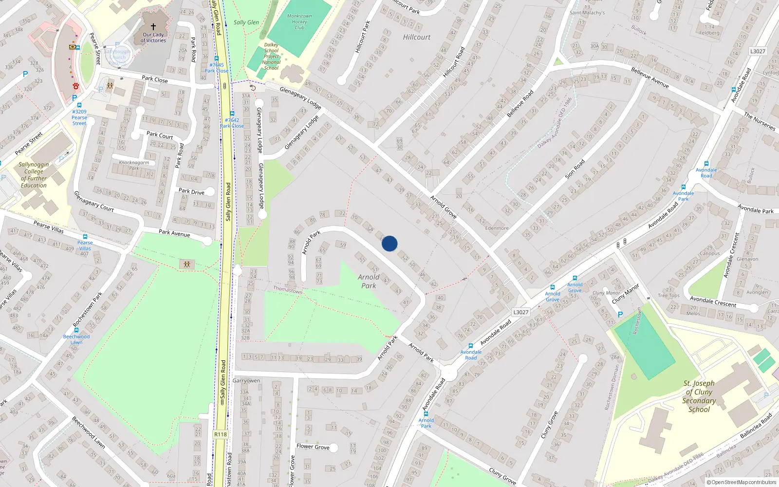 Overhead map showing the location of 58 Arnold Park, Dublin