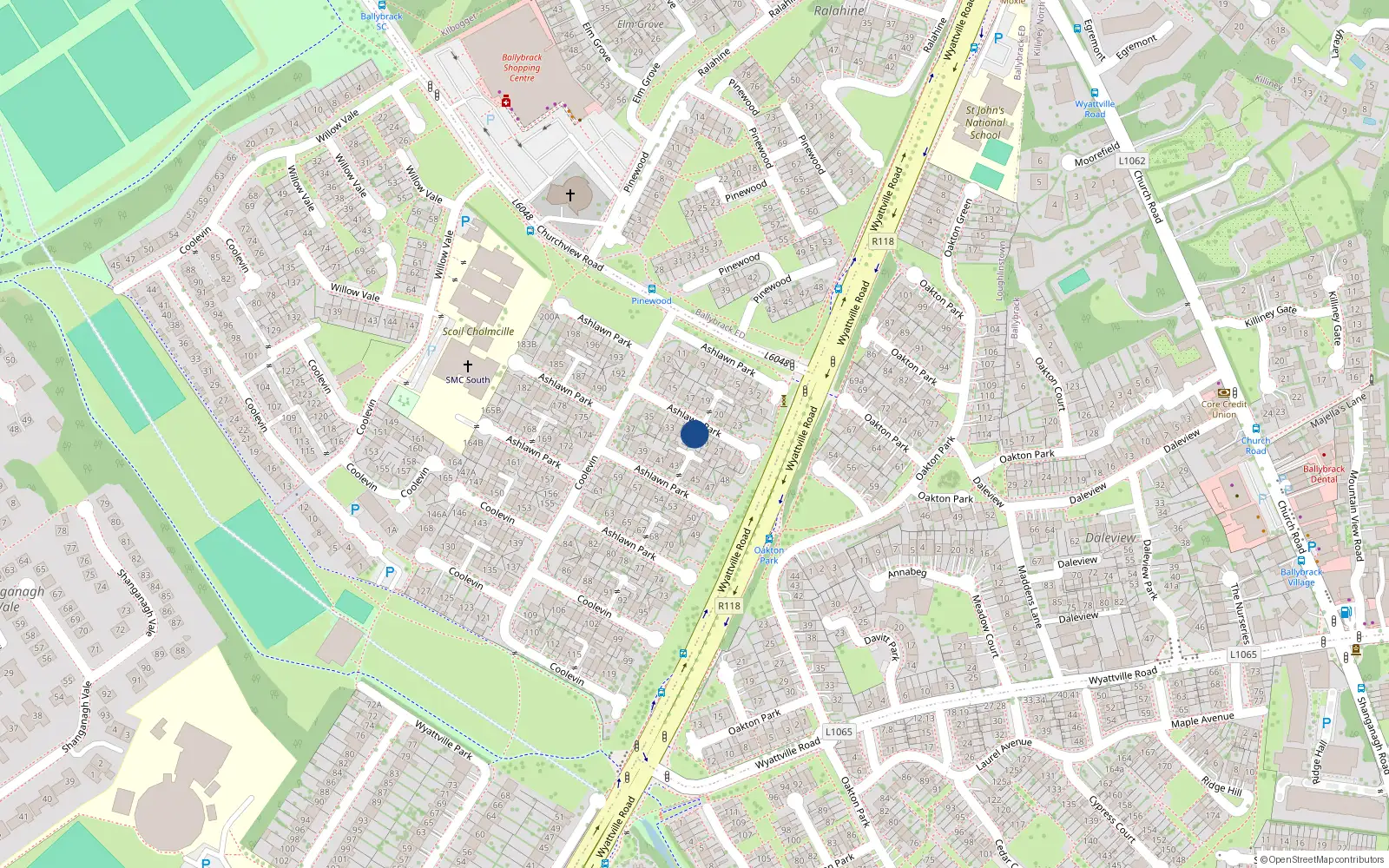 Overhead map showing the location of 58 Ashlawn Park, Ballybrack