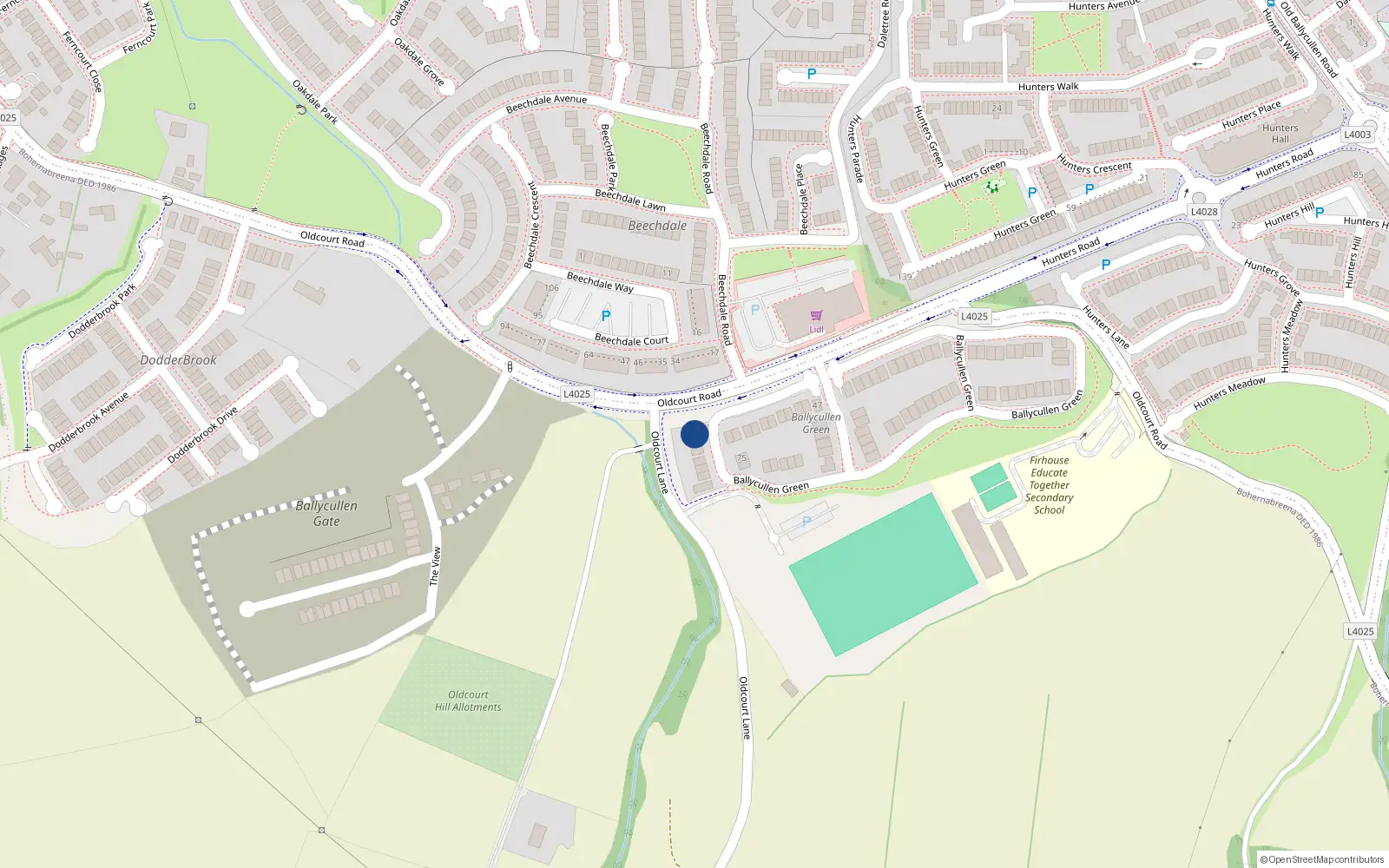 Overhead map showing the location of 58 Ballycullen Green, Dublin 24