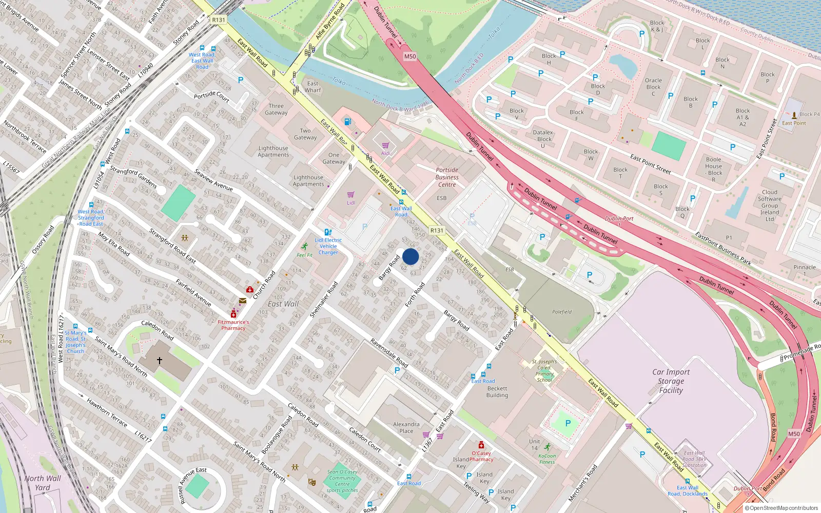 Overhead map showing the location of 58 Bargy Road, Dublin 3