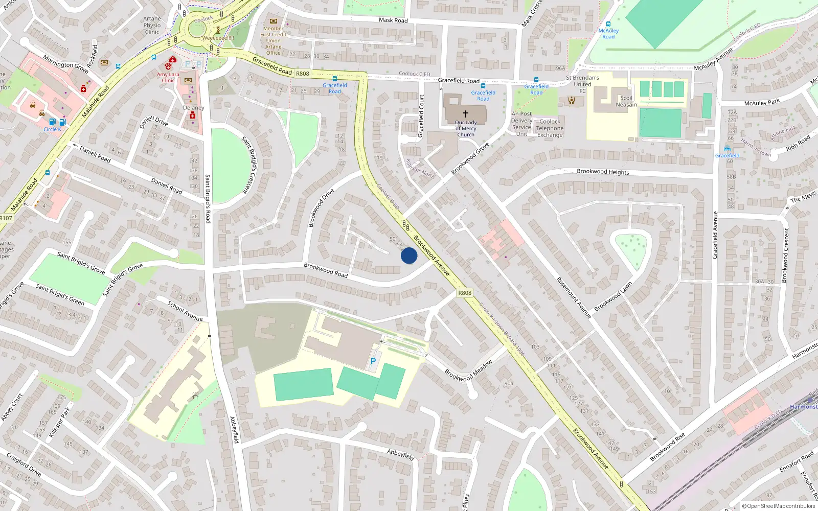Overhead map showing the location of 58 Brookwood Avenue, Artane, Dublin 5