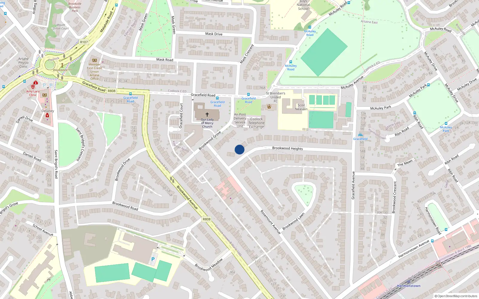 Overhead map showing the location of 58 Brookwood Heights, Dublin 5