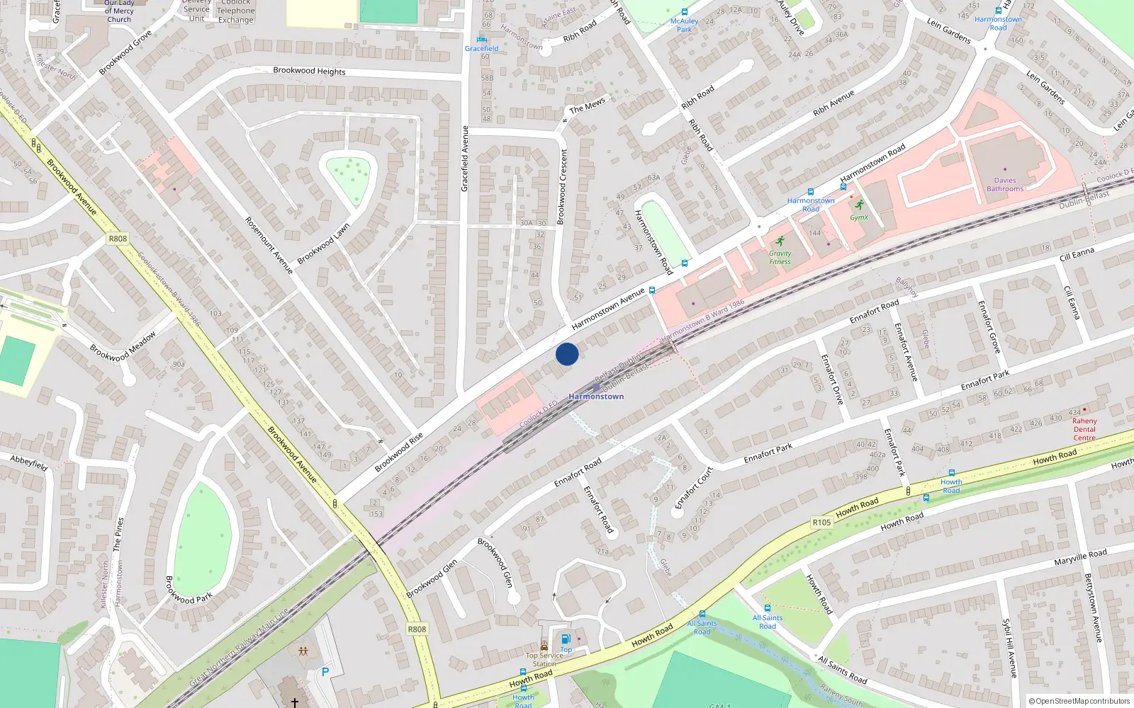 Overhead map showing the location of 58 Brookwood Rise, Dublin 5