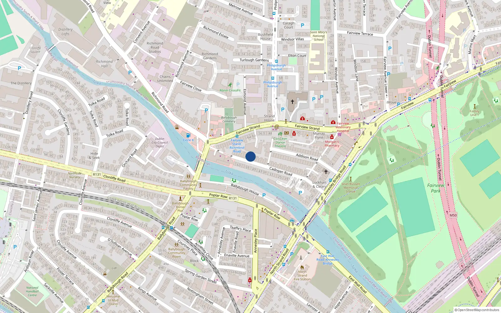 Overhead map showing the location of 58 Cadogan Road, Dublin 3