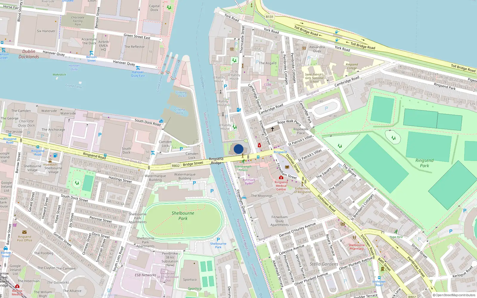 Overhead map showing the location of 58 Canon Hall, Church St East, Dublin 4