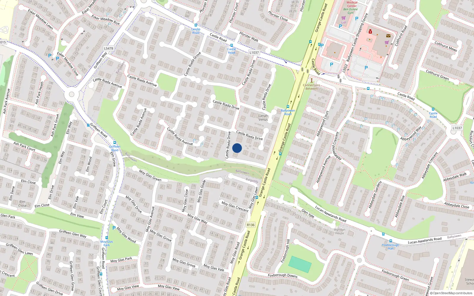 Overhead map showing the location of 58 Castle Riada Drive, Lucan