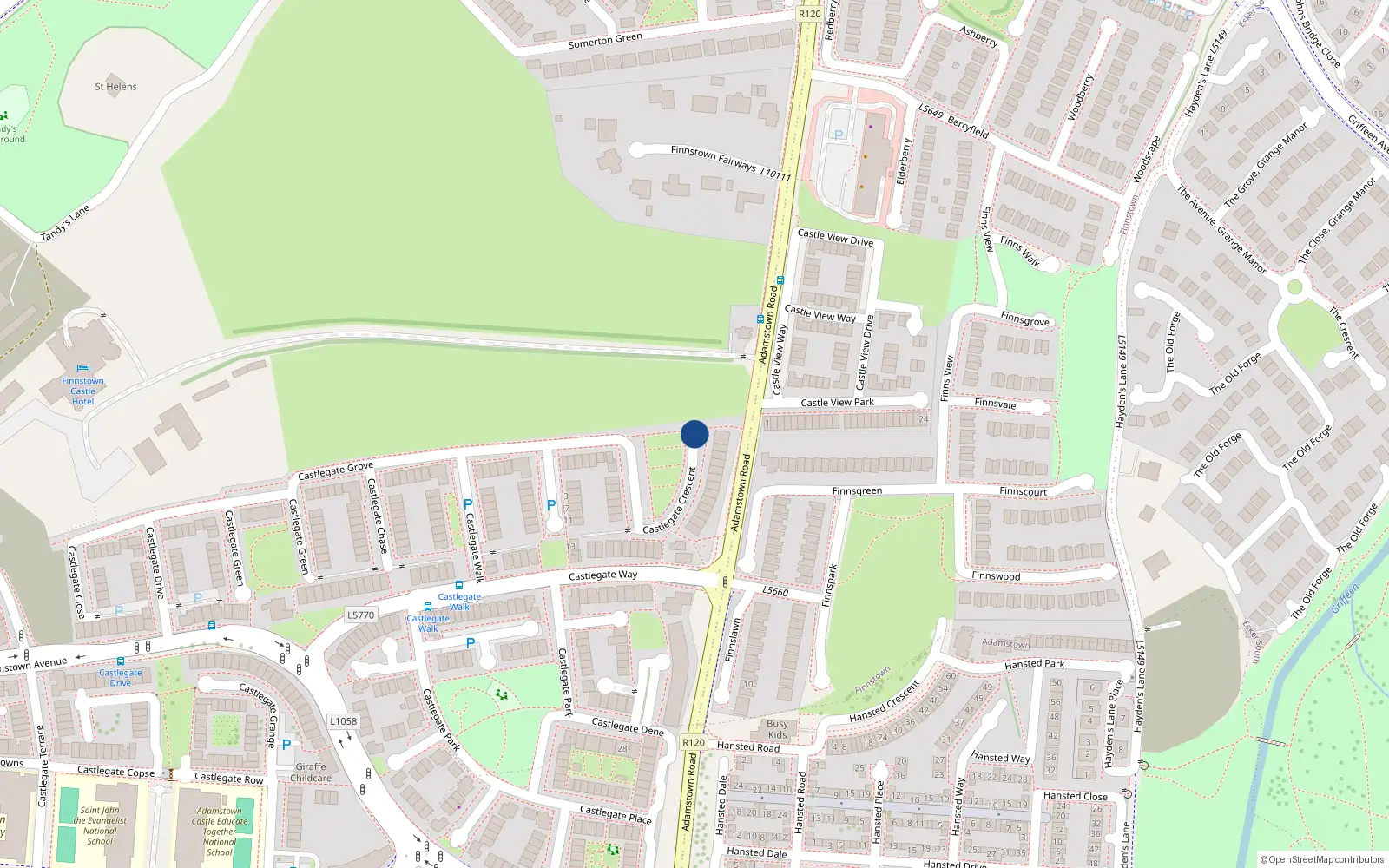 Overhead map showing the location of 58 Castlegate Crescent, Lucan