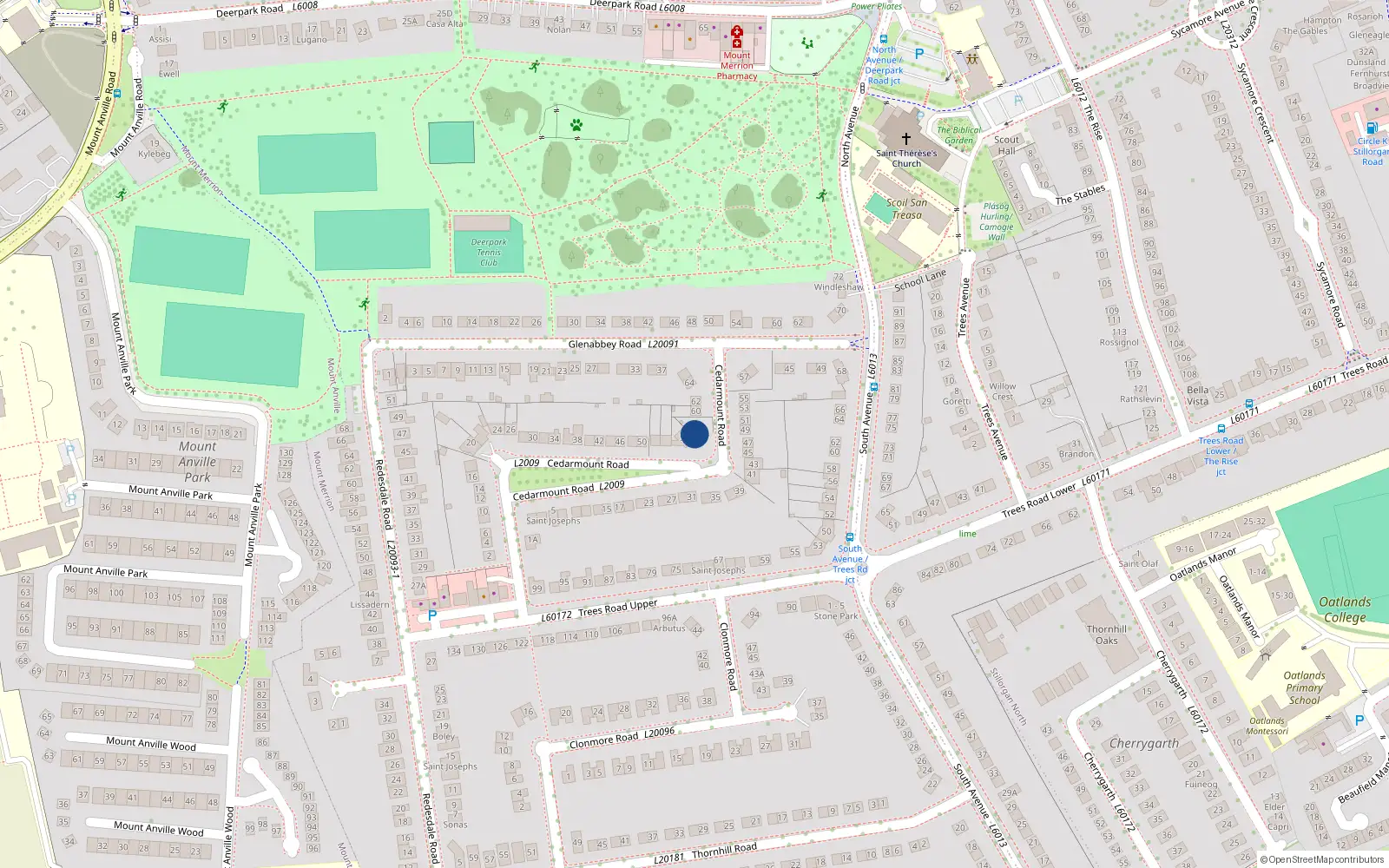 Overhead map showing the location of 58 Cedarmount Road, Blackrock