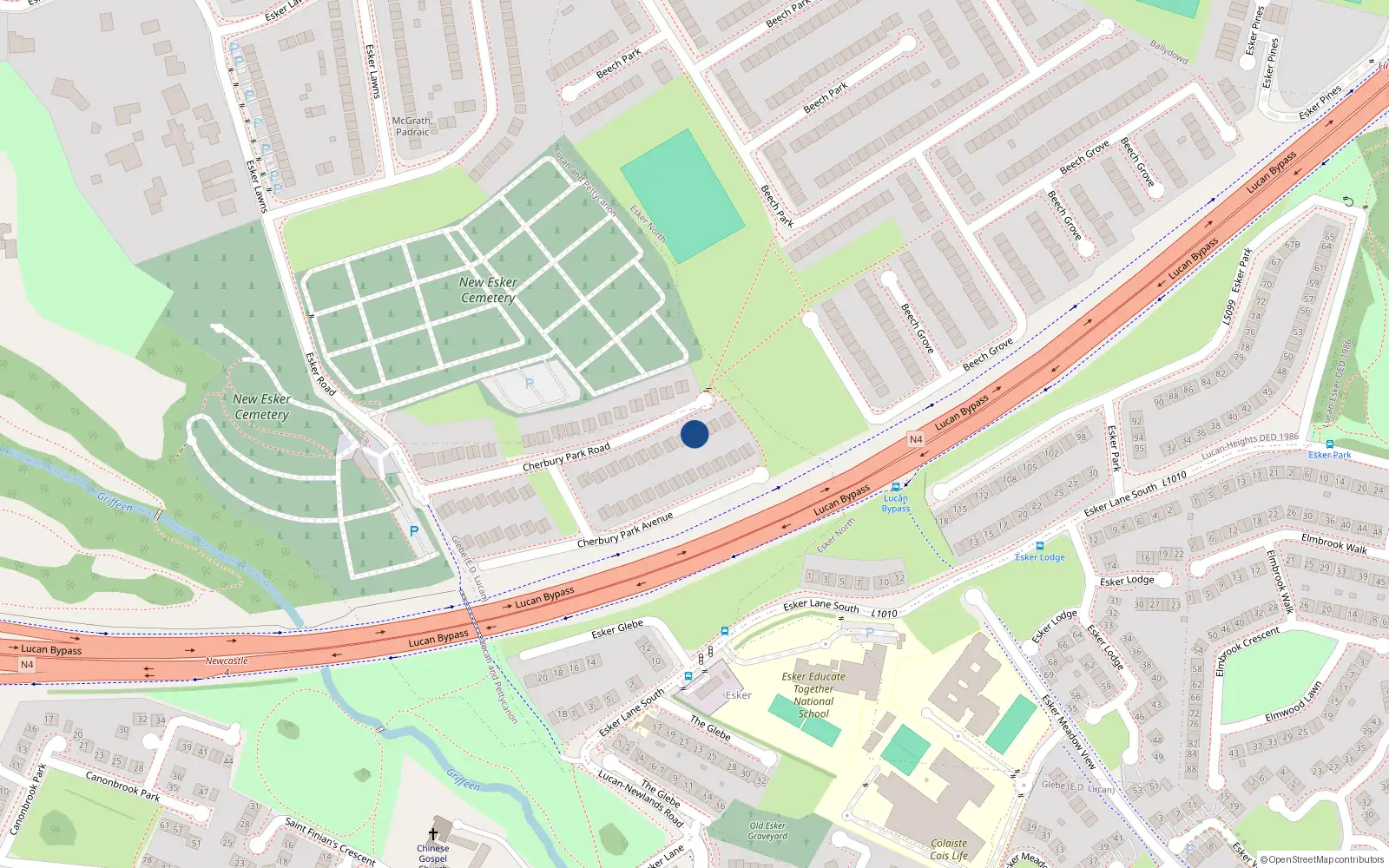 Overhead map showing the location of 58 Cherbury Park Road, Lucan, Co Dublin