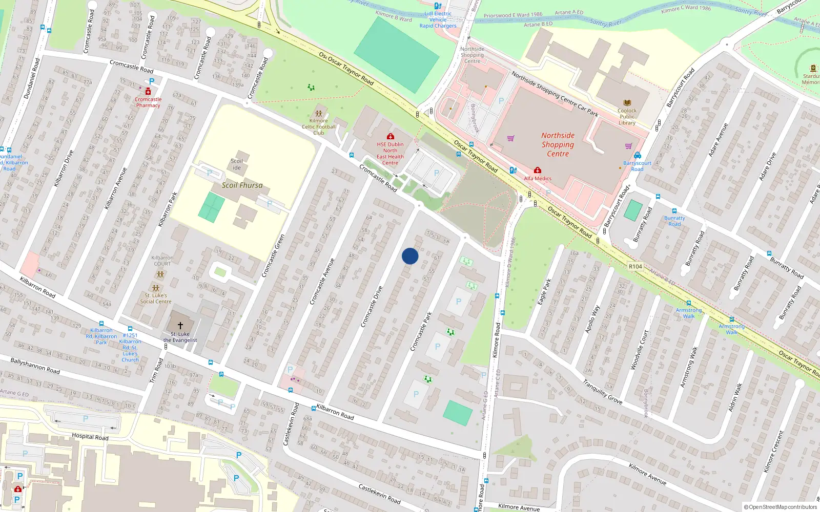 Overhead map showing the location of 58 Cromcastle Drive, Kilmore, Coolock Dublin 5