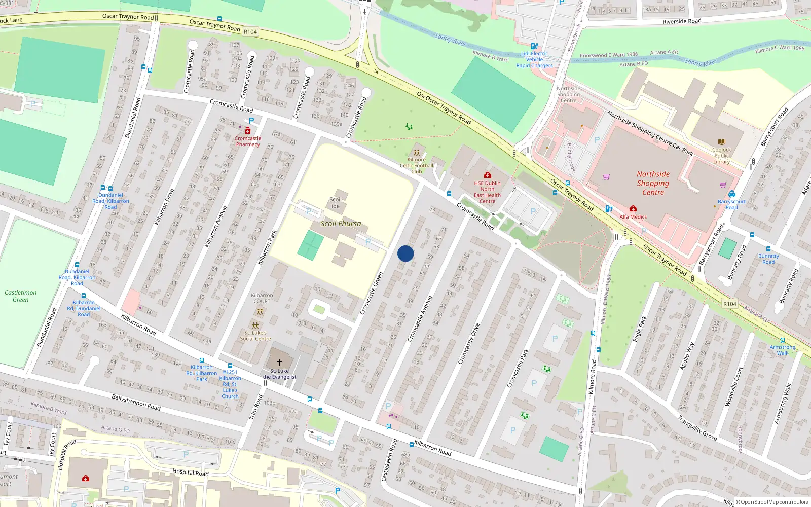 Overhead map showing the location of 58 Cromcastle Green, Dublin 5
