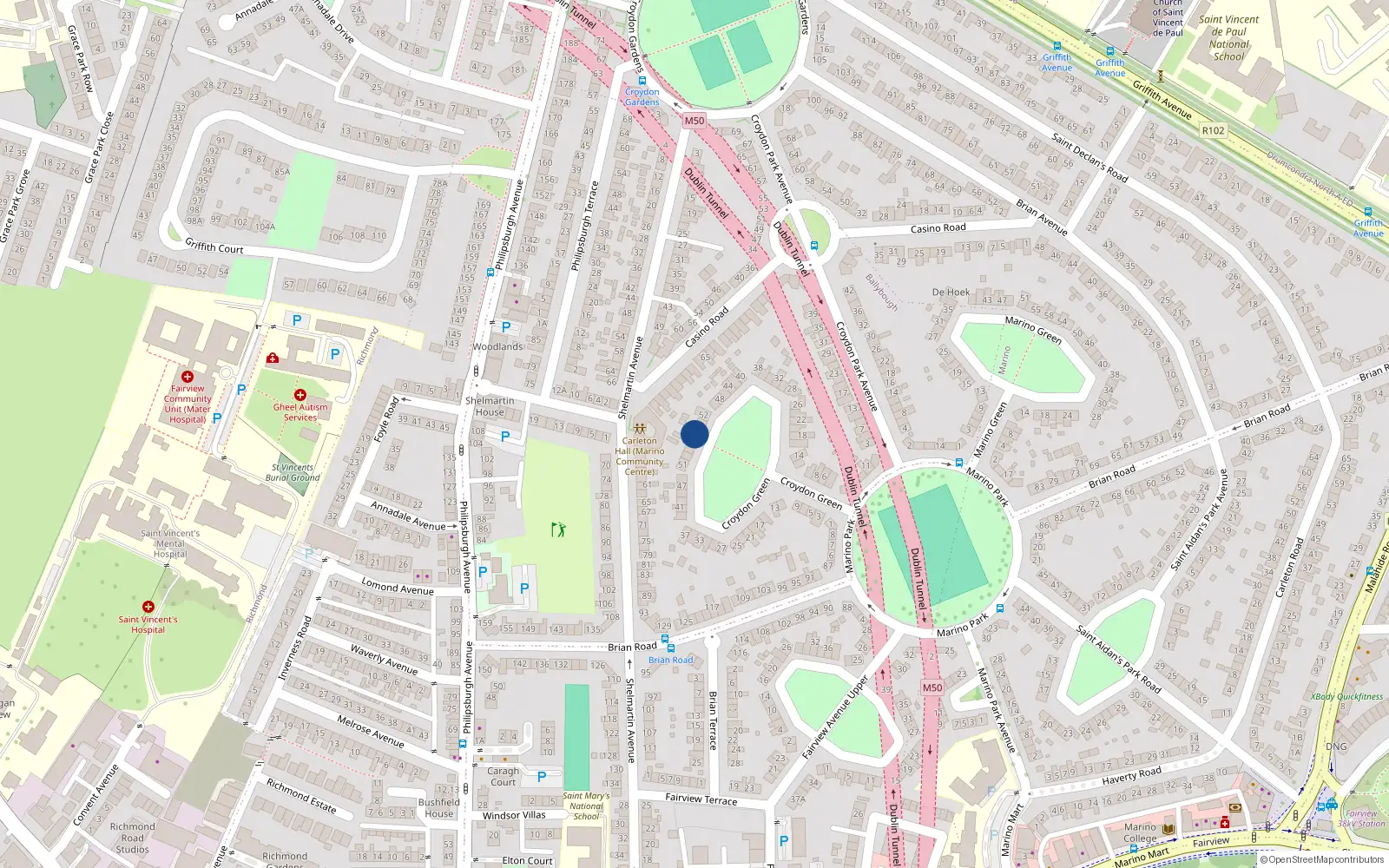 Overhead map showing the location of 58 Croydon Green, Dublin 3