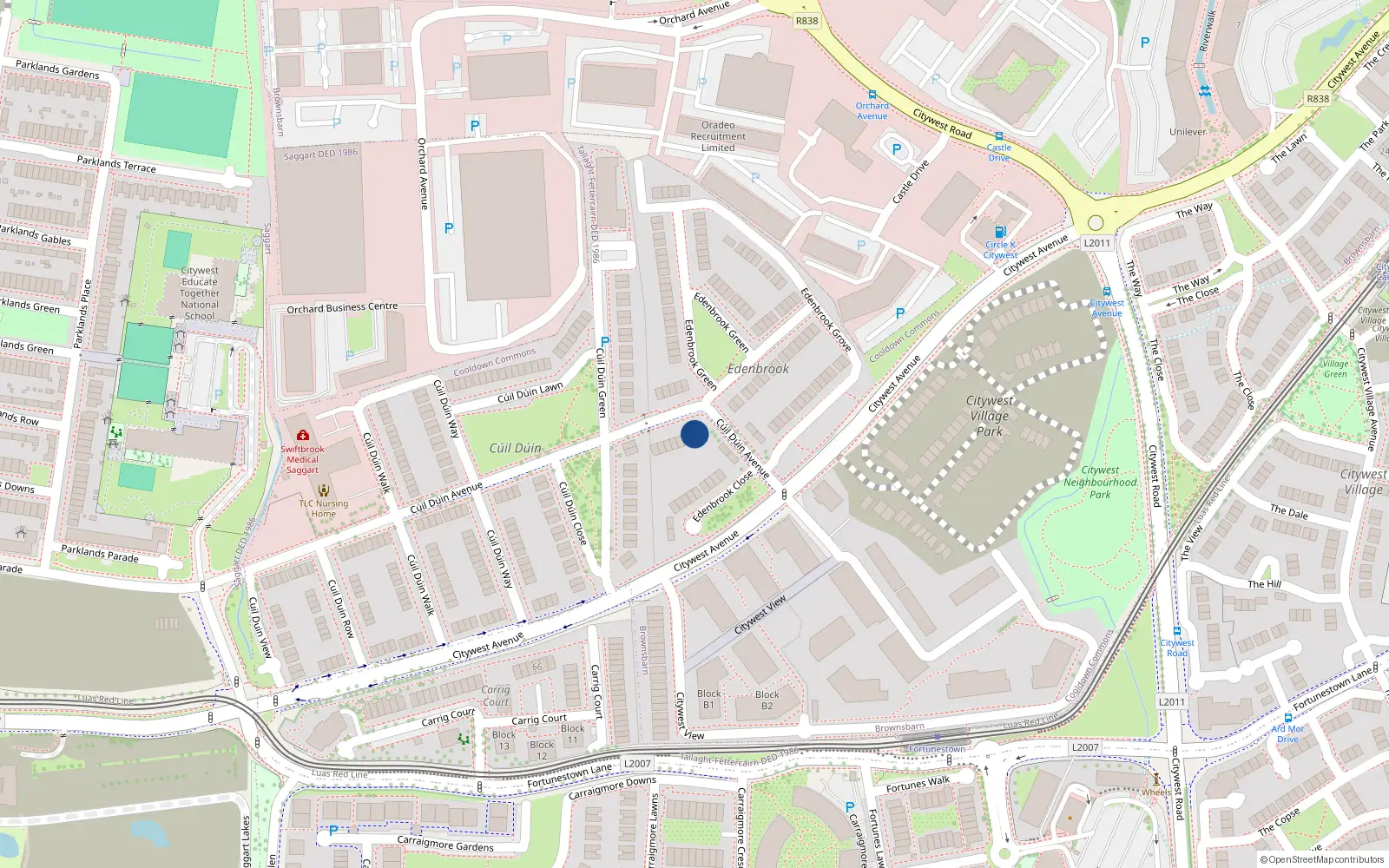 Overhead map showing the location of 58 Cúil Dúin Avenue, Cooldown Commons