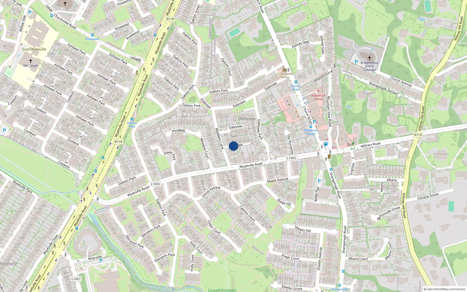 Overhead map showing the location of 58 Dale View Park, Co Dublin