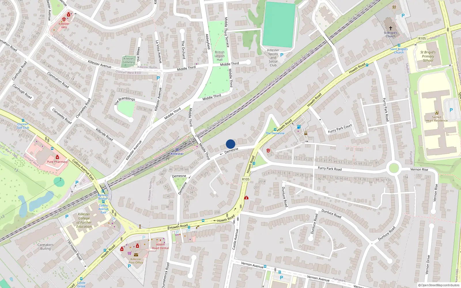 Overhead map showing the location of 58 Demesne, Killester, Dublin 5