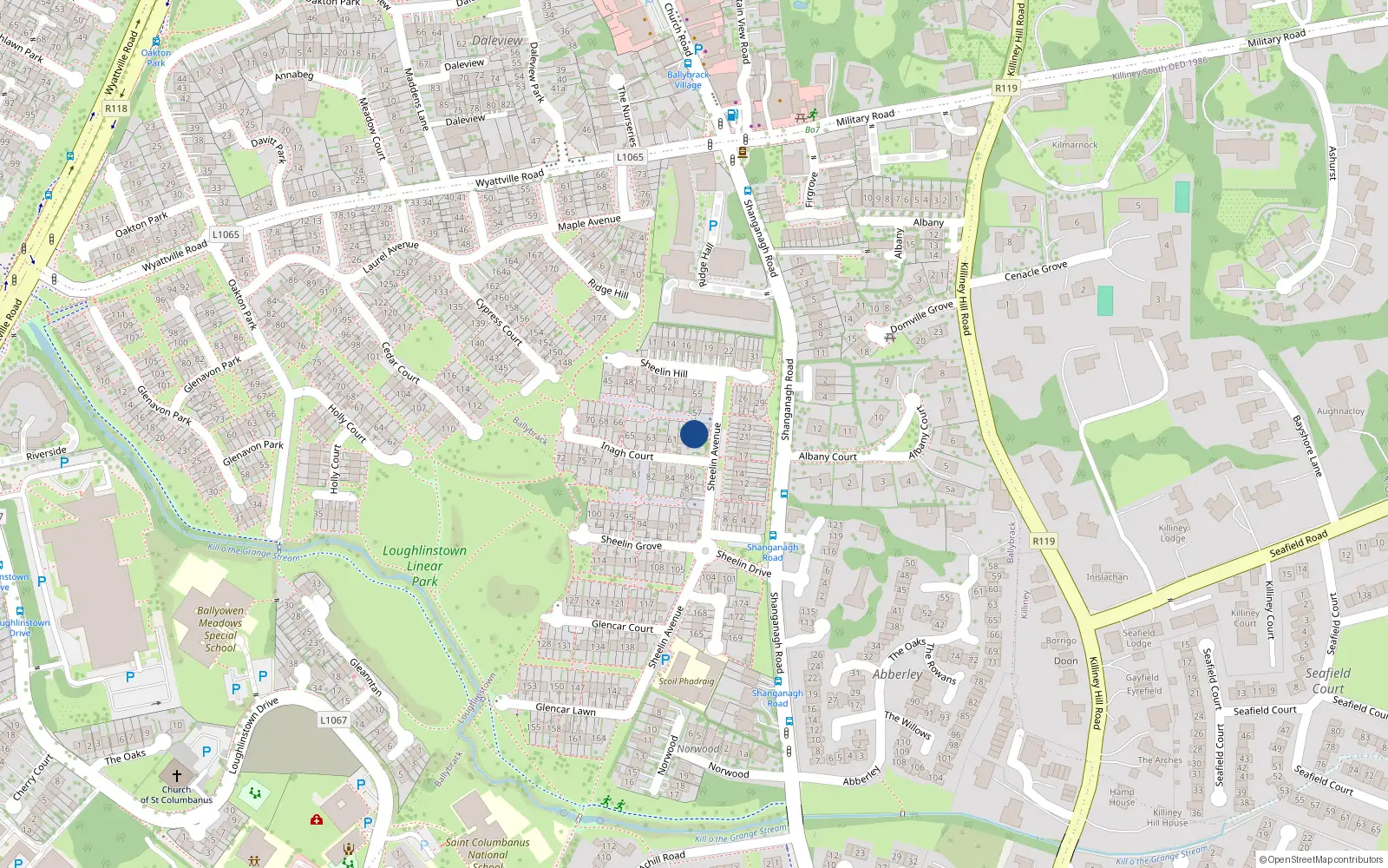 Overhead map showing the location of 58 Ennell Court, Ballybrack, Dublin