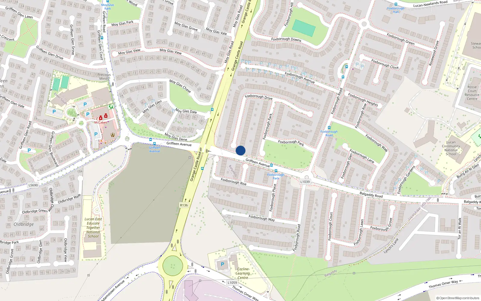Overhead map showing the location of 58 Foxborough Drive, Lucan