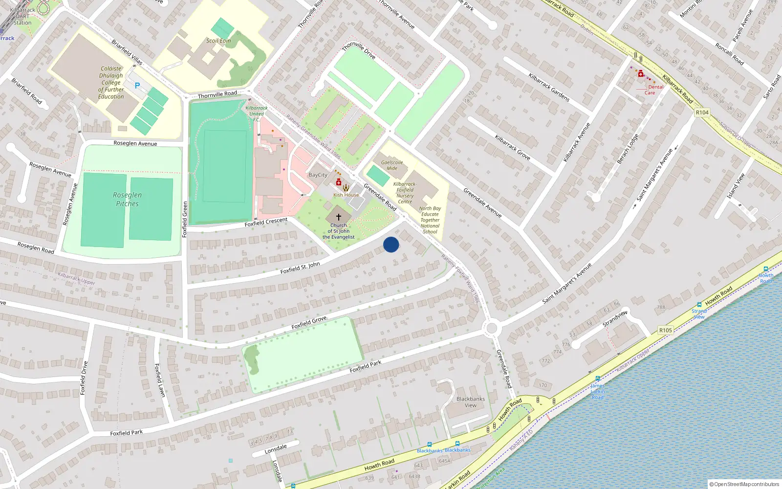 Overhead map showing the location of 58 Foxfield Saint John, Dublin 5