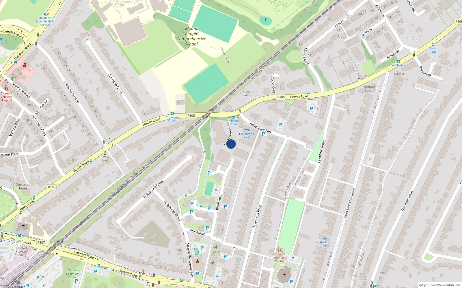 Overhead map showing the location of 58 Glaslyn, Howth Road, Dublin