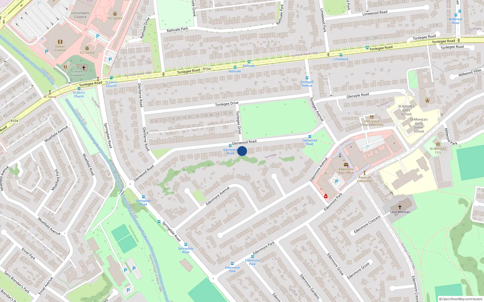 Overhead map showing the location of 58 Glenwood Road, Cameron Park, Dublin 5