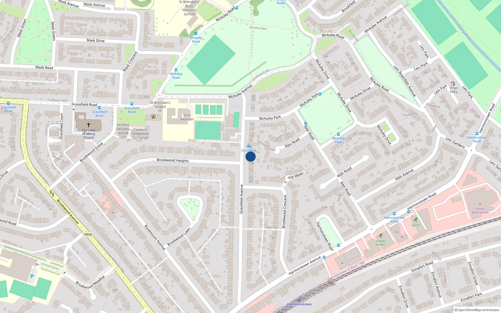 Overhead map showing the location of 58 Gracefield Avenue, Dublin 5