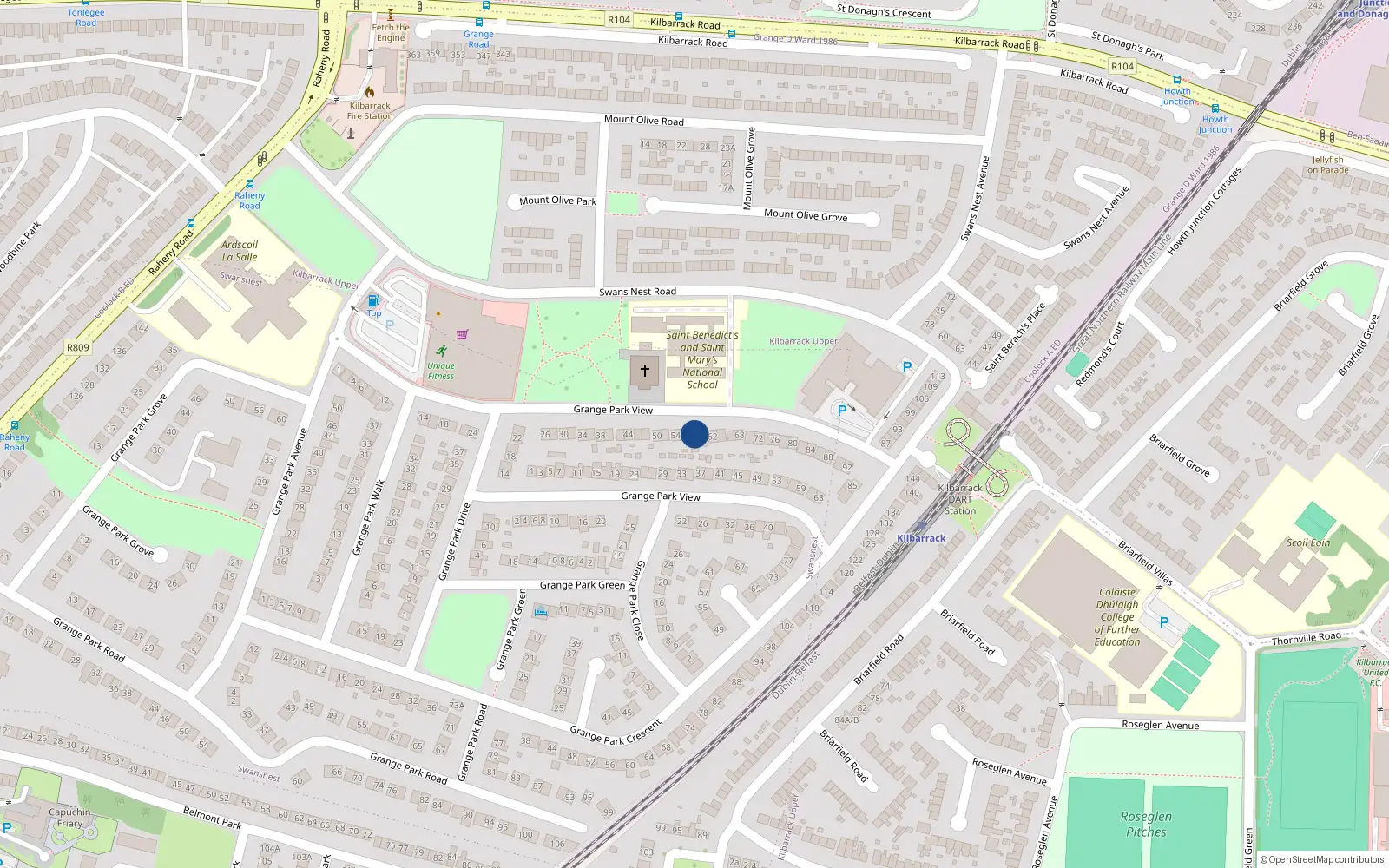 Overhead map showing the location of 58 Grange Park View, Dublin 5