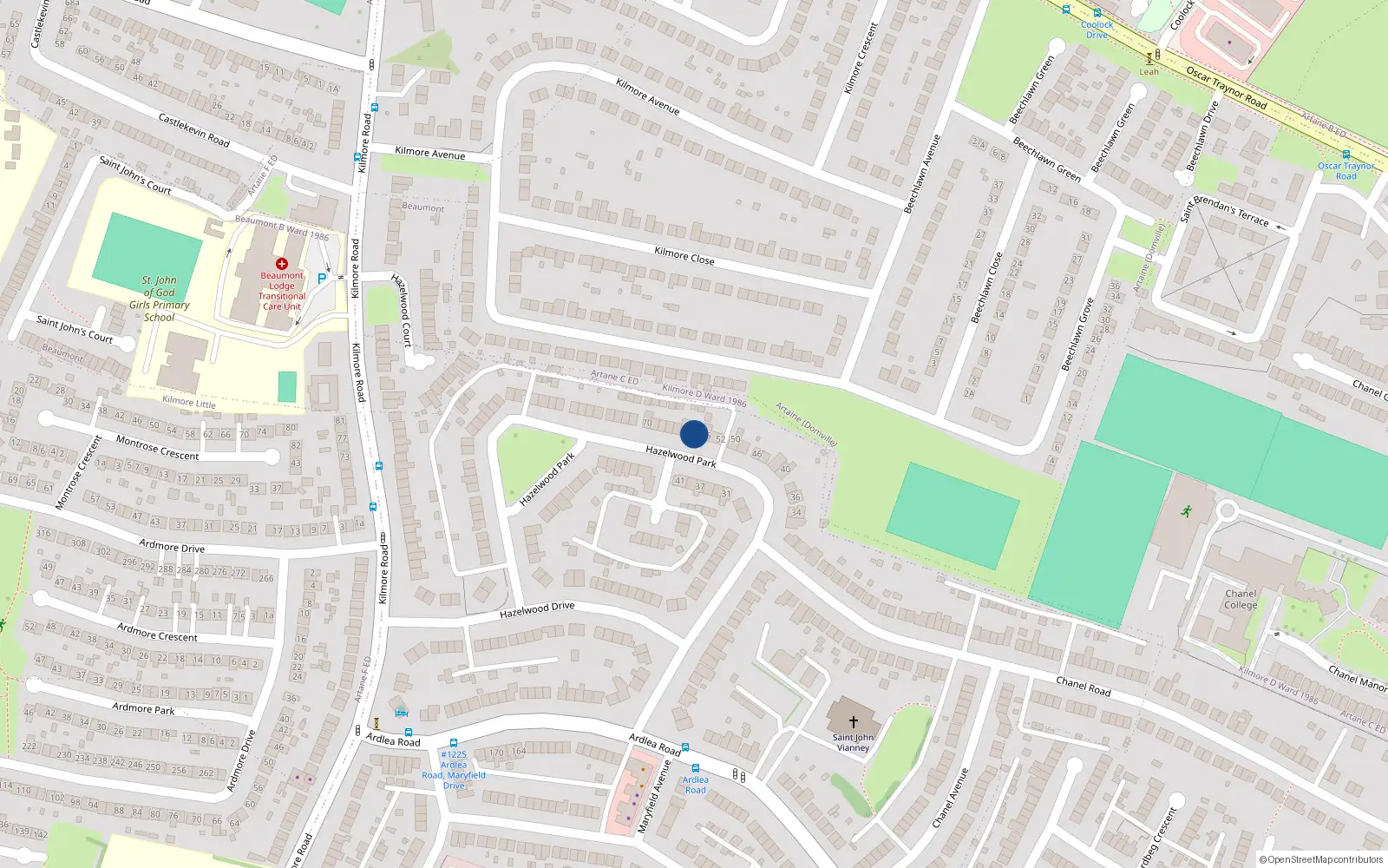 Overhead map showing the location of 58 Hazelwood Park, Artane, Dublin 5