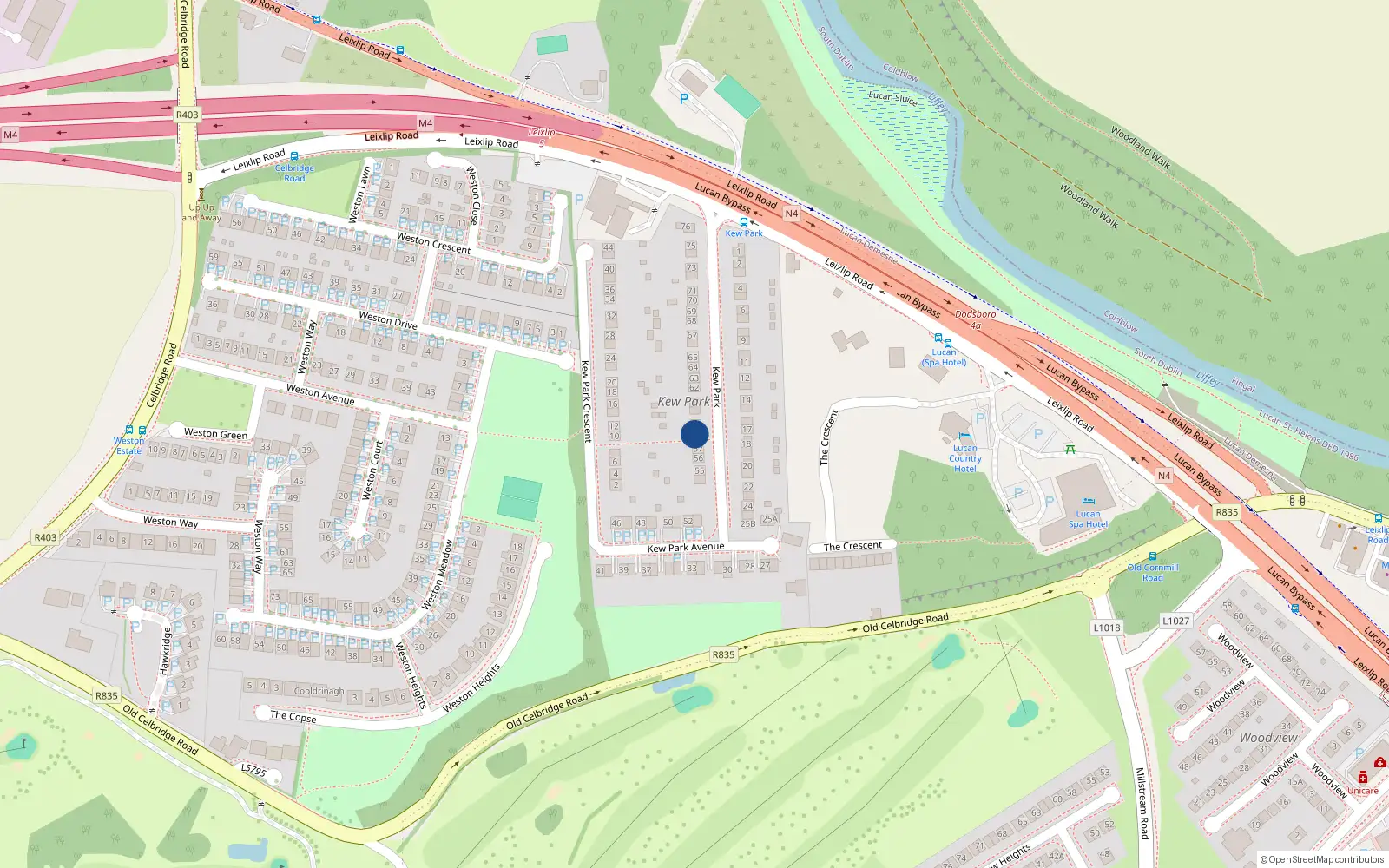 Overhead map showing the location of 58 Kew Park, Lucan
