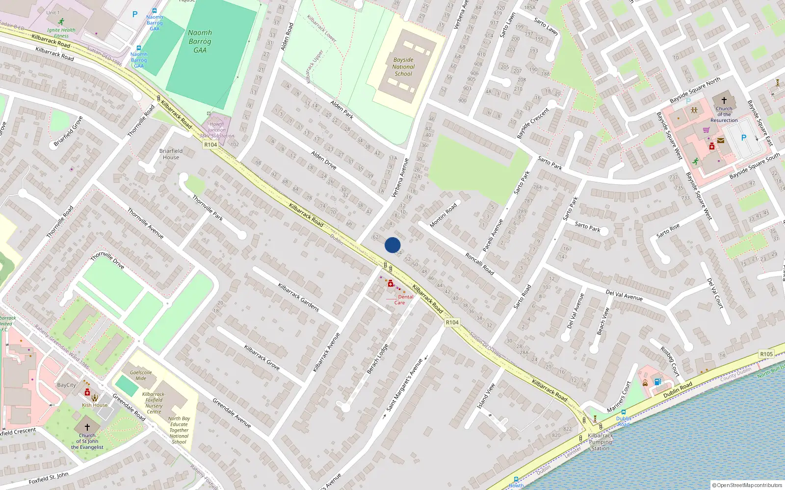 Overhead map showing the location of 58 Kilbarrack Road, Dublin 5