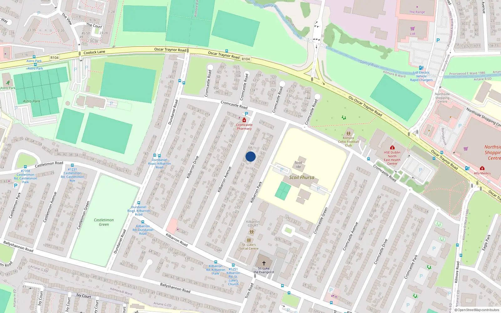 Overhead map showing the location of 58 Kilbarron Avenue, Dublin 5