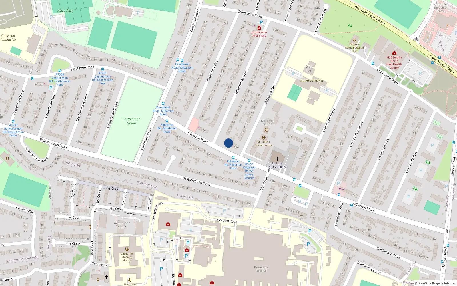 Overhead map showing the location of 58 Kilbarron Road, Kilmore, Coolock Dublin 5