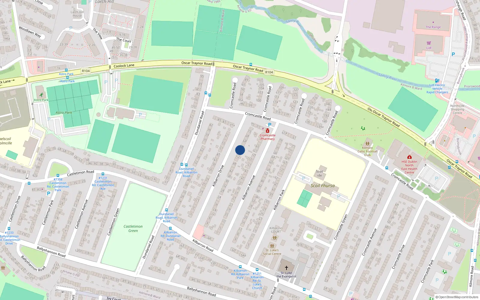 Overhead map showing the location of 58 Kilbarrow Drive, Kilmore West, Dublin 5