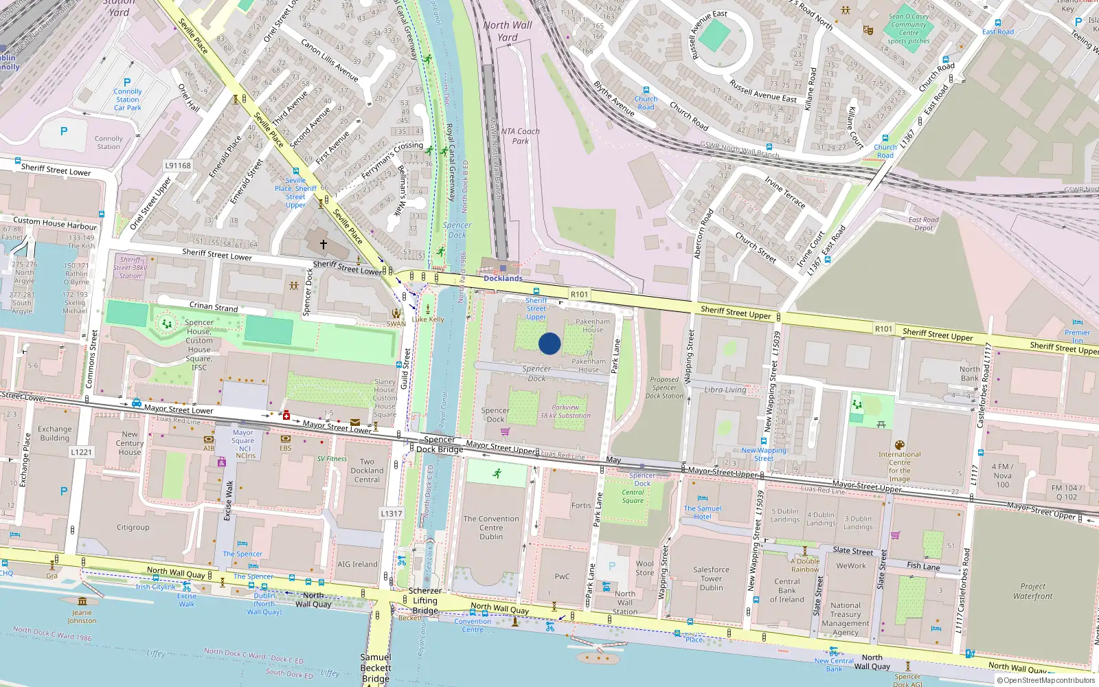 Overhead map showing the location of 58 Kirkpatrick House, Spencer Dock, Dublin 1