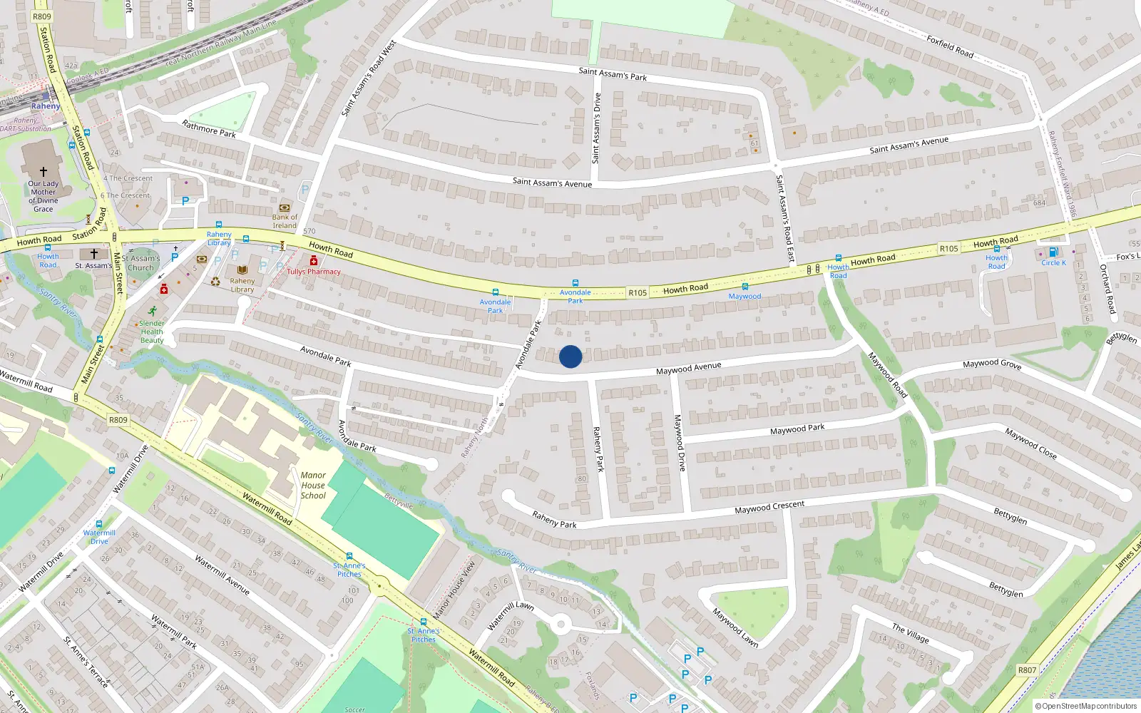 Overhead map showing the location of 58 Maywood Avenue, Dublin 5