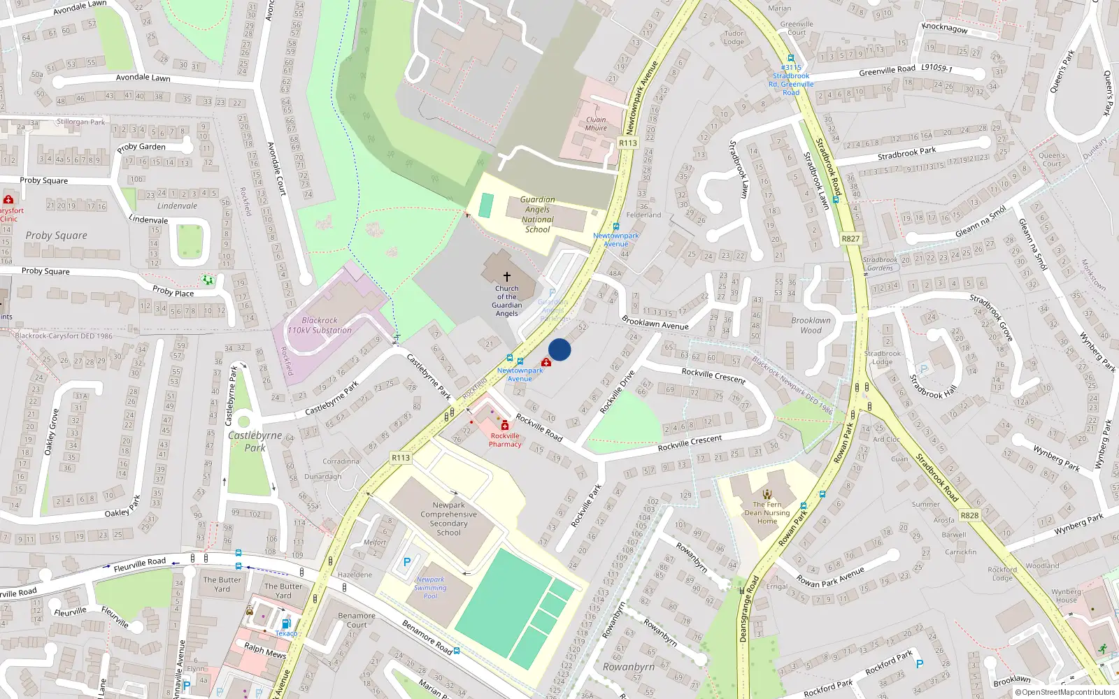 Overhead map showing the location of 58 Newtownpark Avenue, Dublin