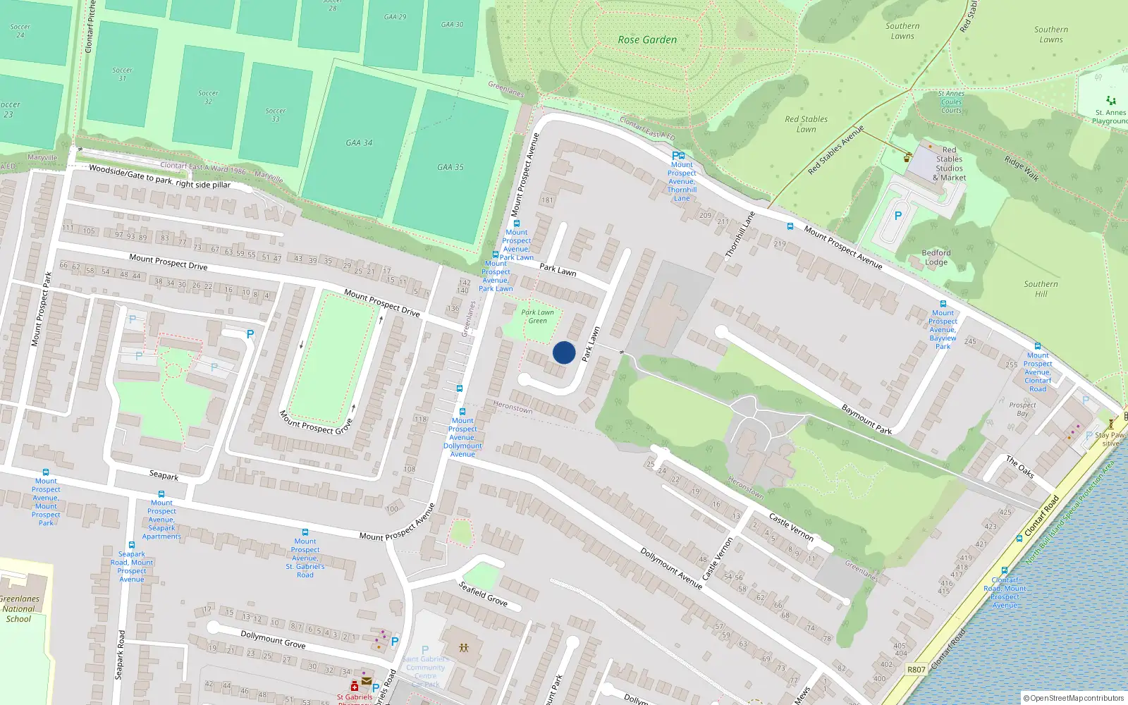 Overhead map showing the location of 58 Park Lawn, Clontarf, Dublin 3