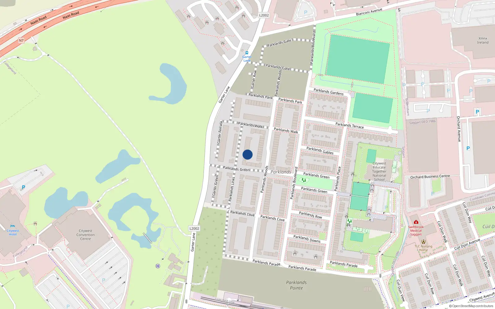 Overhead map showing the location of 58 Parklands Links, Saggart