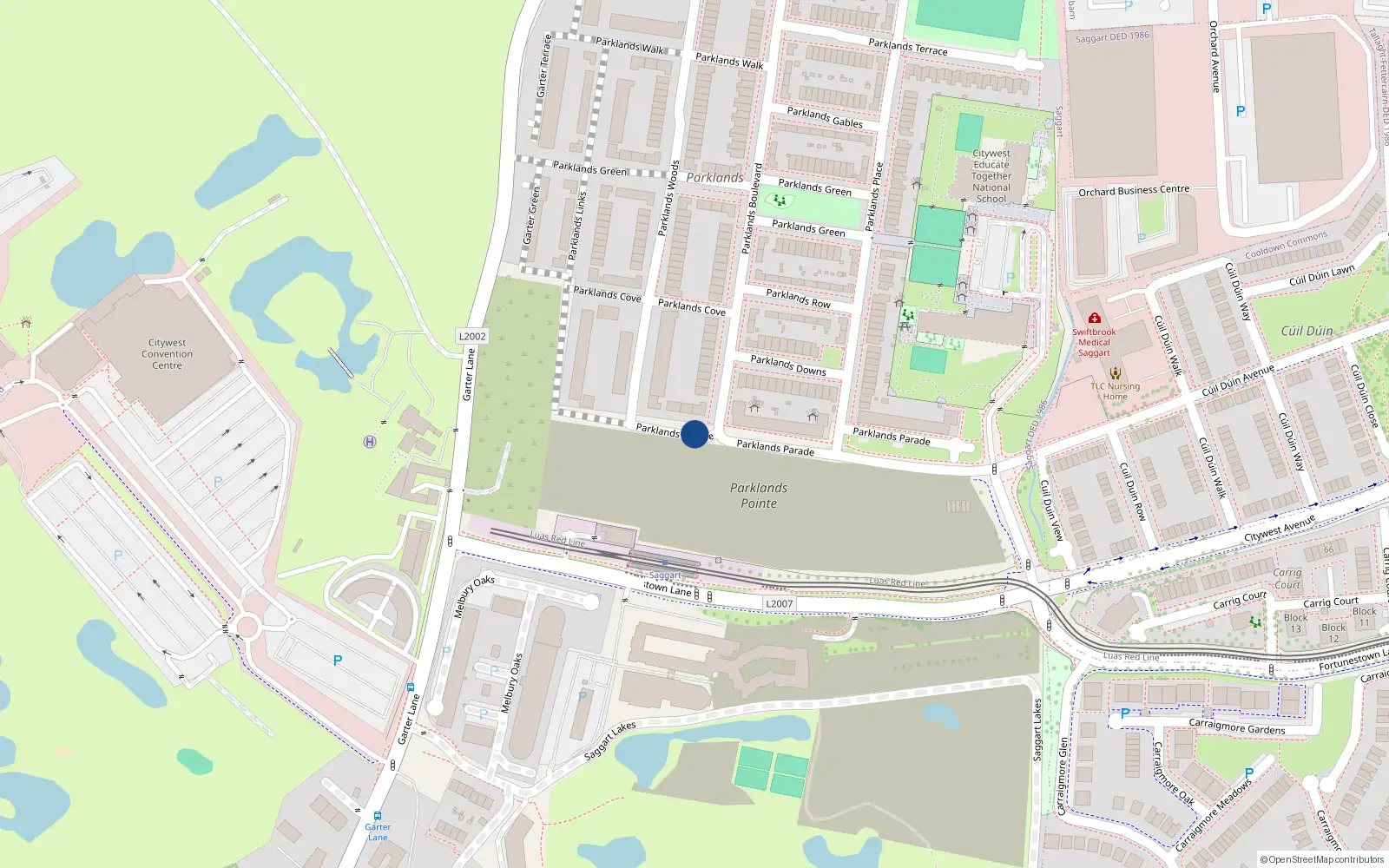 Overhead map showing the location of 58 Parklands Parade, Saggart