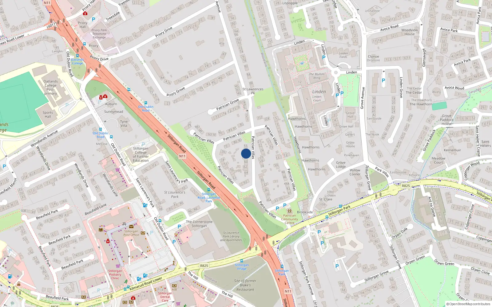 Overhead map showing the location of 58 Patrician Villas, Dublin