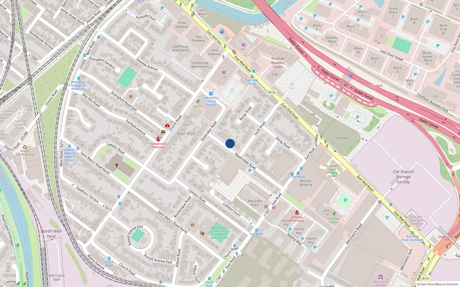 Overhead map showing the location of 58 Ravensdale Road, East Wall, Dublin 3
