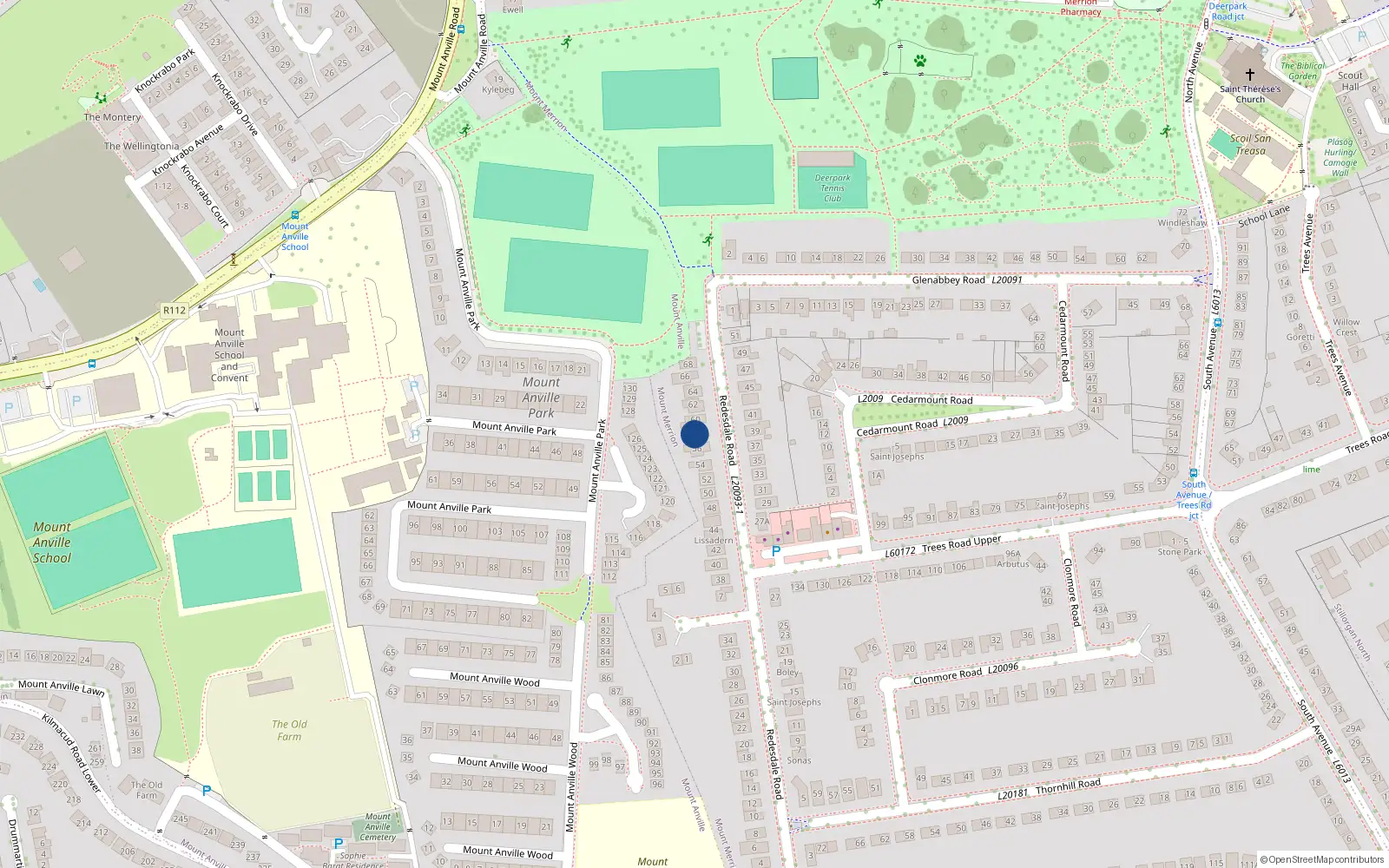 Overhead map showing the location of 58 Redesdale Road, Blackrock