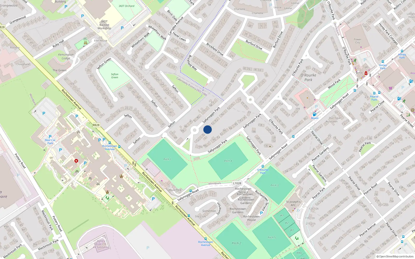 Overhead map showing the location of 58 Sallynoggin Park, Sallynoggin