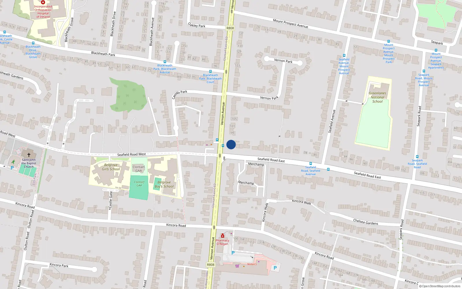 Overhead map showing the location of 58 Seafield Road East, Dublin 3