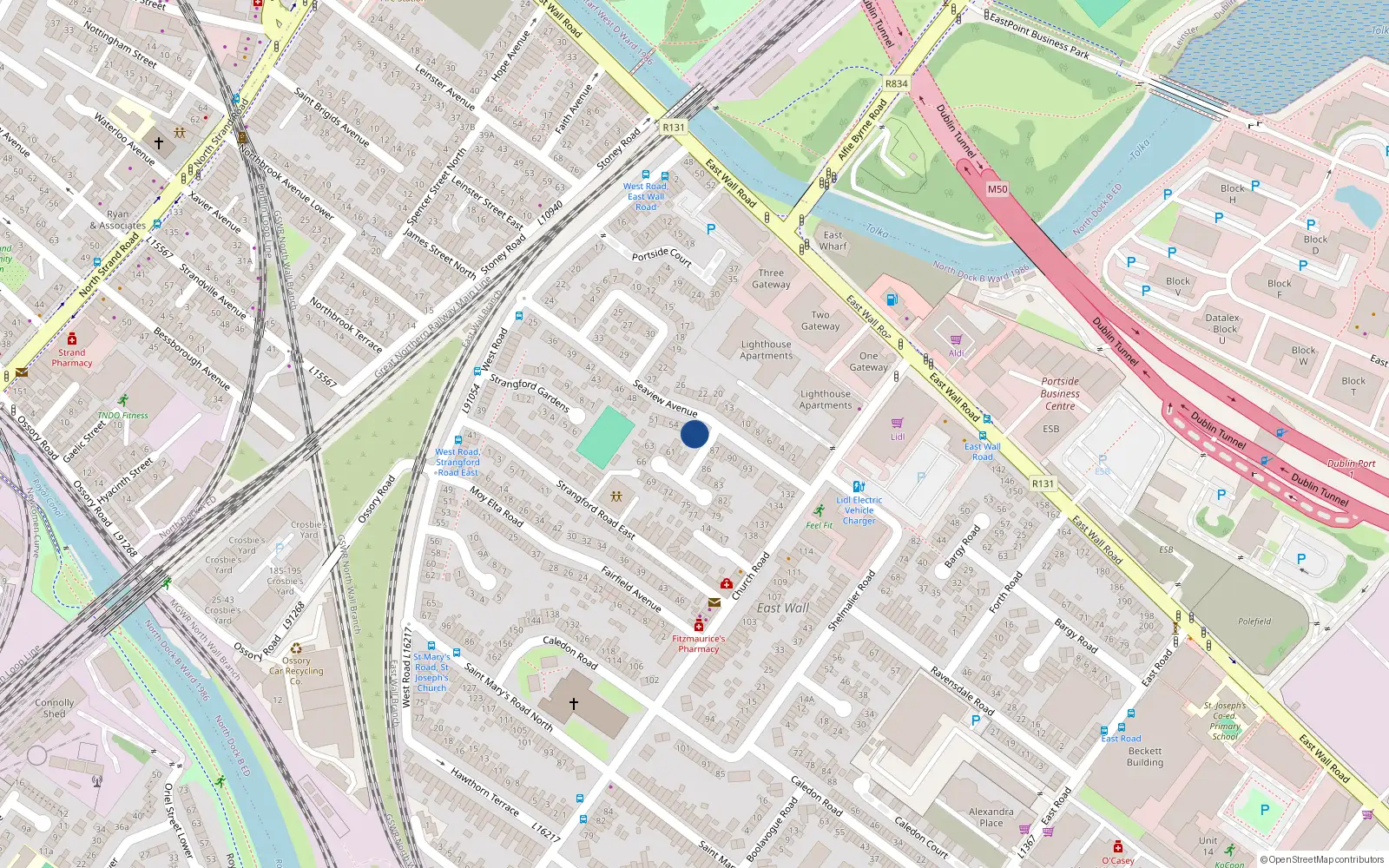Overhead map showing the location of 58 Seaview Avenue, East Wall, Dublin 3