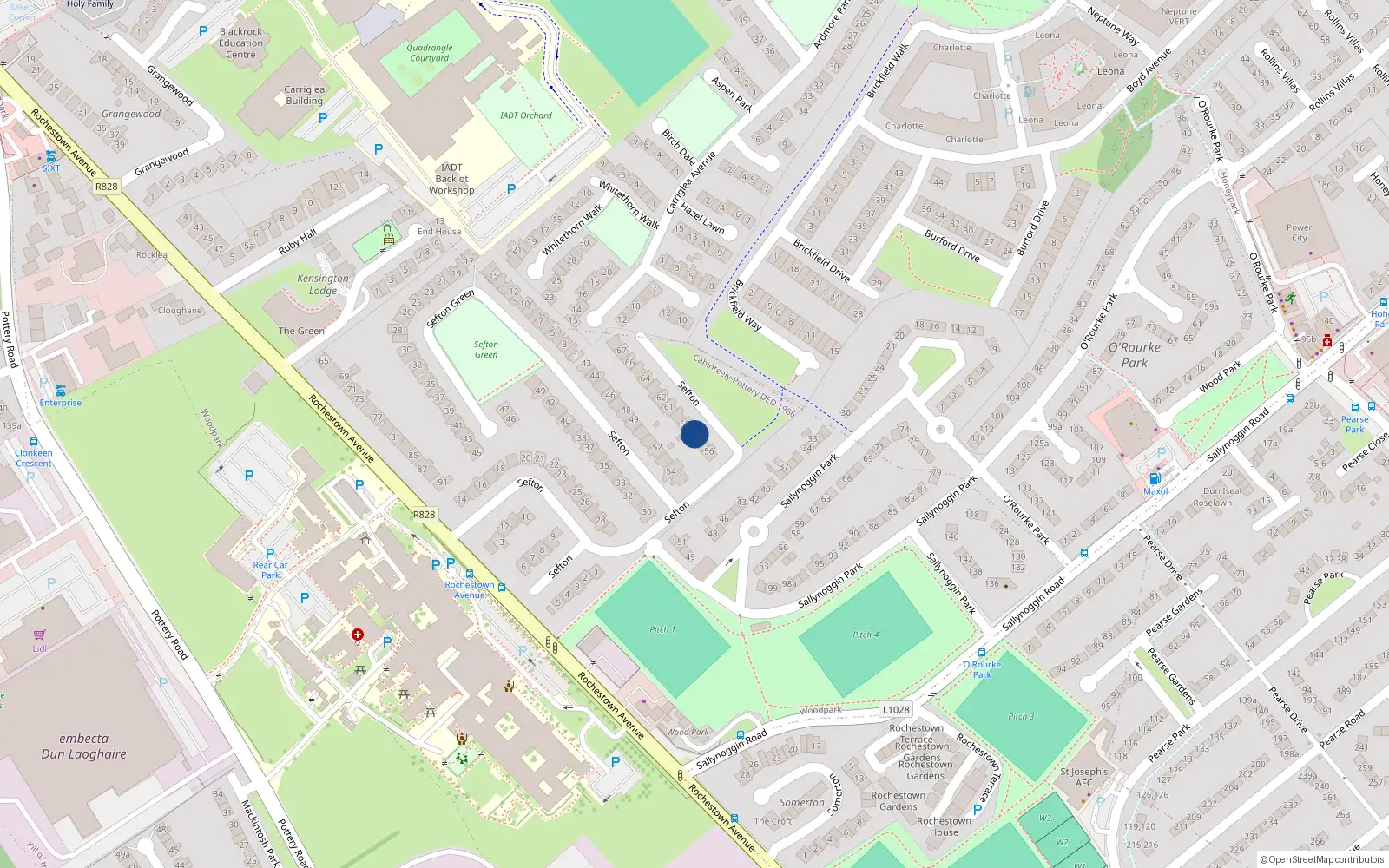 Overhead map showing the location of 58 Sefton, Dun Laoghaire