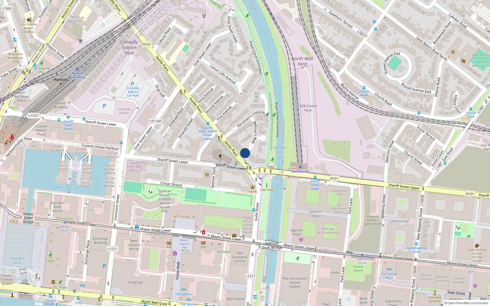 Overhead map showing the location of 58, 58 Seville Place, Dublin 1